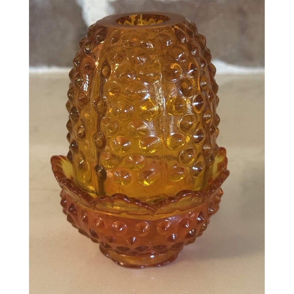 Vintage Fenton Amberina Orange Hobnail Fairy Lamp 4.5" "Glows" EXCELLENT!